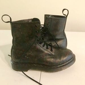 Black floral doc martens lace up leather boots